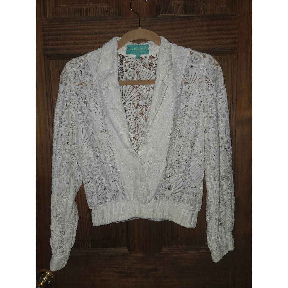 Waimari White Shell Lace Wrap Top Long Sleeve Coastal Boho Cropped Small